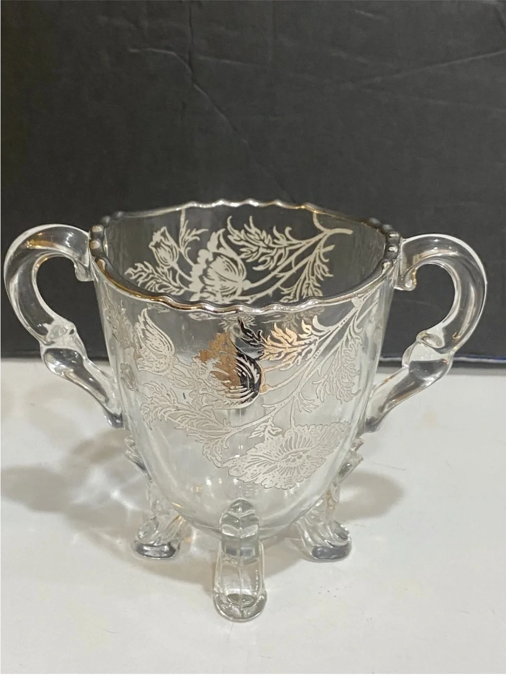 Vtg Flanders Silver City Poppy Footed Glass Creamer And Sugar Set